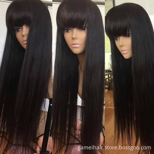 wholesale  unprocessed 100% brazilian virgin human hair wigs vendors.cheap long bone straight perruque bang wig for black women
